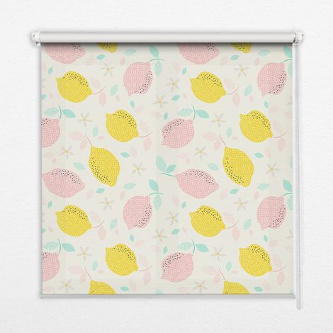 Tenda a Rullo Interna per Finestra - Tenda Filtrante Luce - Tenda Privacy - Tenda Decorativa Rettangolare - Rullo per Interni - (130 cm x 140 cm) - Limoni rosa e gialli