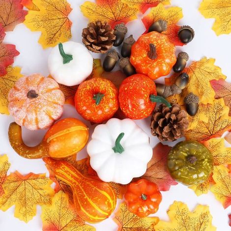 Lot de 86 citrouilles décoratives d'automne, décorations d'Halloween, mini citrouilles artificielles (1/5)