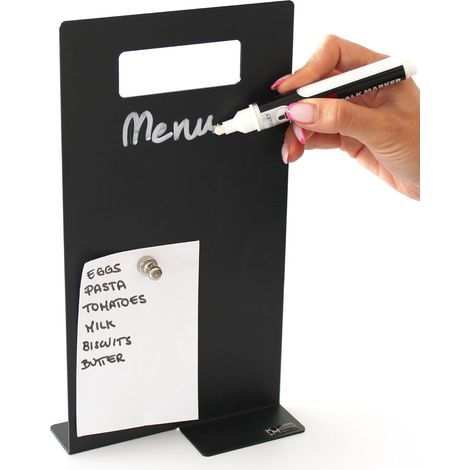 Tableau magnétique de table format A5-15x27 cm - Tableau noir double face, inscriptible et effaçable - Présentoir de comptoir, porte menu pour restaurant, bar, boutique (1/5)