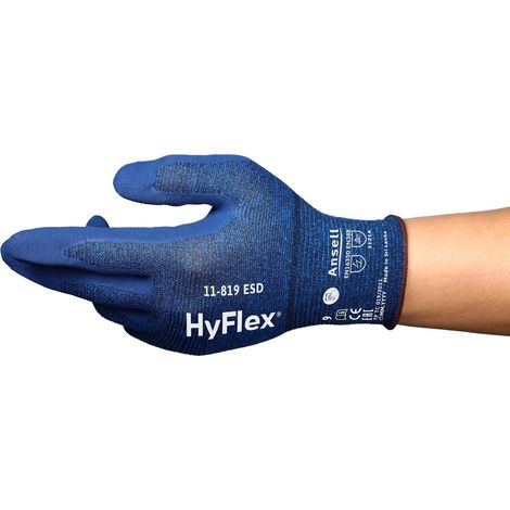 Ansell HyFlex 11-819 Guanti da Lavoro Sottili, Rivestimento Nitrile Resistente all'Abrasione, Protezione Scariche Elettrostatiche, Antistatico, Touchscreen, Blu, Taglia S (1 Paio) (1/5)