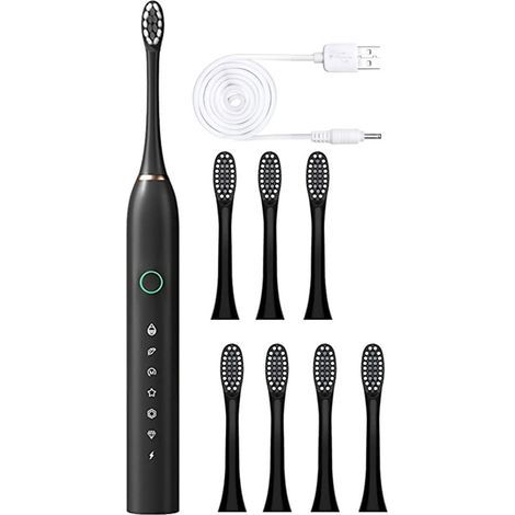 Electric toothbrush, 26 x 26 x 7 cm, with 8 brush heads, 6-speed smart timer, IPX7 waterproof, white - AquaForge (1/4)