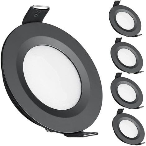 Pair - 4 x Spot LED Encastrable 12V Trou 58-65mm 3W 6400K Plafonnier Encastré pour Camping-car Bateau Caravane Van Yacht, Blanc froid (Noir) (1/5)