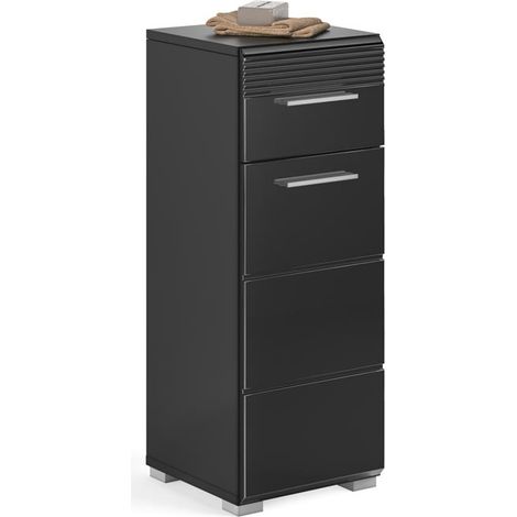 Linus Badschrank 1 Tür, 1 Schublade Hochglanz schwarz,schwarz.