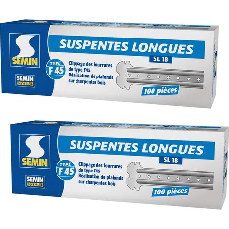 Semin – Suspentes longues 170 mm F45 – Acier galvanisé – Boite de 100 unités – Montage rapide pour faux plafonds