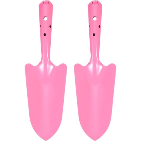 2pcs Mini Pelle A Main Metallique Coloree 11" x 3" Set De Transplantoir pour Fleurs Sol Jardinage Creuser Planter Desherber Transplanter, Rose (1/5)