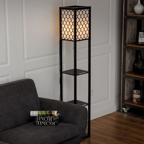 Lampadaire en Bois 1,6M Lampe Salon sur Pied avec 3 Etagères de Stockage Design Scandinave pour Chambre 40W Ampoule non inclus Maison Chic (1/4)