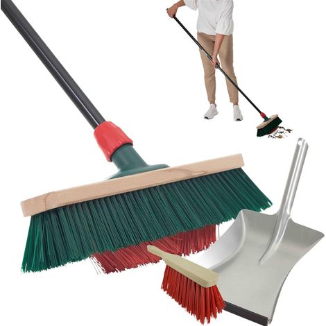 Balai de jardin Novaliv avec manche en poils en V 40 cm Poils en élastomère avec ensemble de balais galvanisés composé d'une pelle à poussière et