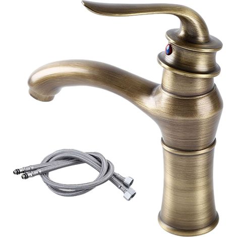 Robinet en cuivre (1 pièce) - Style court antique + tuyau d'arrivée d'eau (1/5)