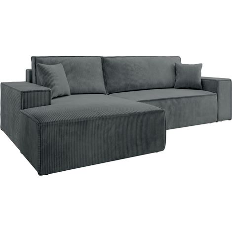 Selsey Farese – Ecksofa mit Cordbezug, Schlaffunktion und Stauraum, Grau, links