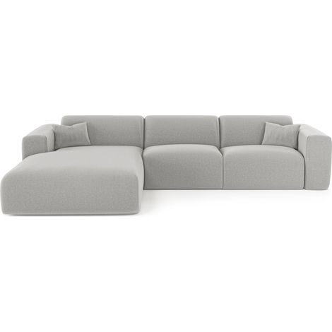 Canapé angle gauche convertible 5 places en tissu tramé gris clair MYRA (1/5)