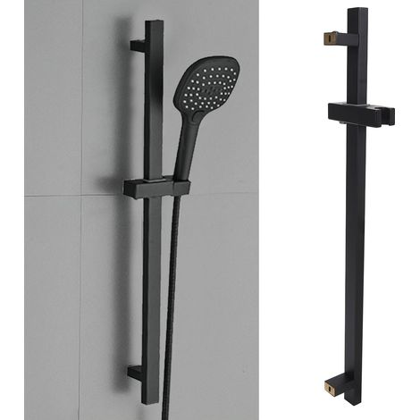 Gleit-Duschstange – Verstellbare Gleit-Duschlift-Armatur, abnehmbare Duscharmaturstange mit ABS-Tragschienen – Edelstahl 304, Schwarz