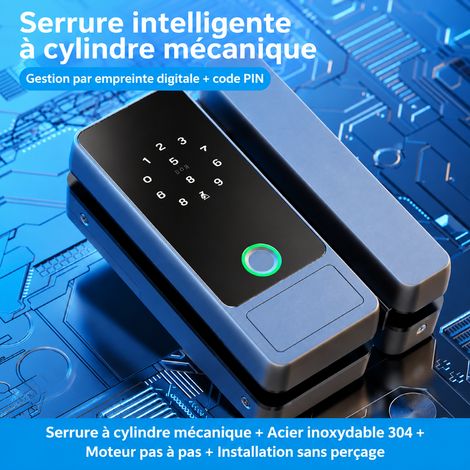 Serrure électronique intelligente K18 pour porte en verre avec empreinte digitale mot de passe carte clé mécanique et mini-programme réf 7073 20,5 × 11,5 × 21 cm 1,7 kg – Livraison gratuite