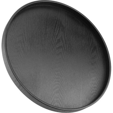 Vassoio rotondo in legno massello, ideale per tè, caffè, snack e cibo - stoviglie da ristorante - 37,5 cm - nero