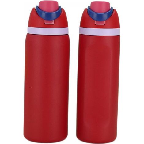 Lot de 2 bouteilles d'eau FreeSip de 560 ml (19 oz) en acier inoxydable bleu avec couvercle, idéales pour le sport et les voyages. (1/5)