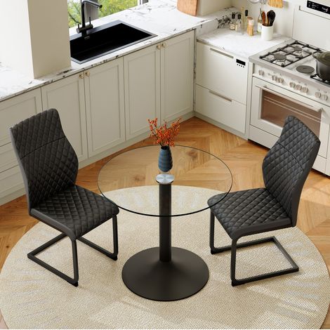 MEUBLIV Runder Esstisch 85 cm schwarz und transparent – 2 Stühle mit hoher Rückenlehne (1/5)