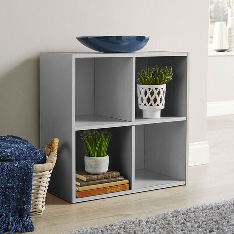 Grey Storage Cube 4 Shelf Bookcase Wooden Display Unit Organiser Furniture (1/4)