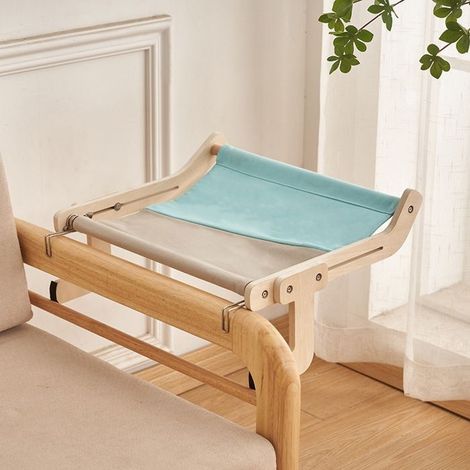 Hamac Suspendu pour Chat en Bois-Lit pour Chat à Accrocher sur Fenêtre,Chaise ou Rebords,Design Confortable et Élégant-Bleu (1/5)