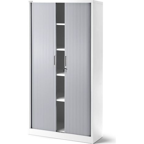 Jan Nowak Spint T-001 Metallschrank Schließfachschrank Fächerschrank Wertfachschrank Aktenschrank mit Rolladentür 185 cm x 90 cm x 45 cm Weiß - Grau