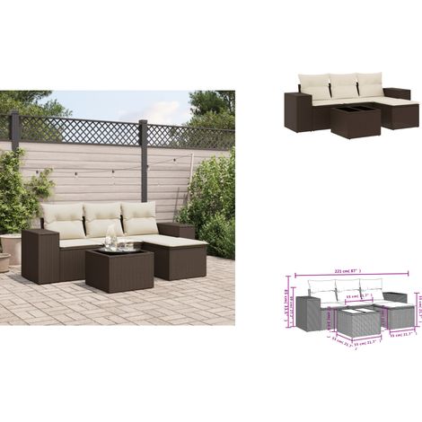 The Living Store 5-tlg. Garten-Sofagarnitur mit Kissen Braun Poly Rattan - Gartenmöbel (1/3)