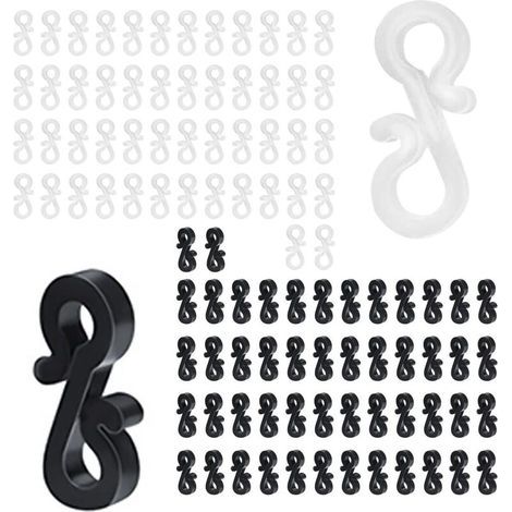 Confezione da 100 mini ganci per grondaia in plastica bianca e nera con clip a S, ganci per luci esterne per matrimoni, Natale, Halloween, giardini e decorazioni per la casa (1/5)