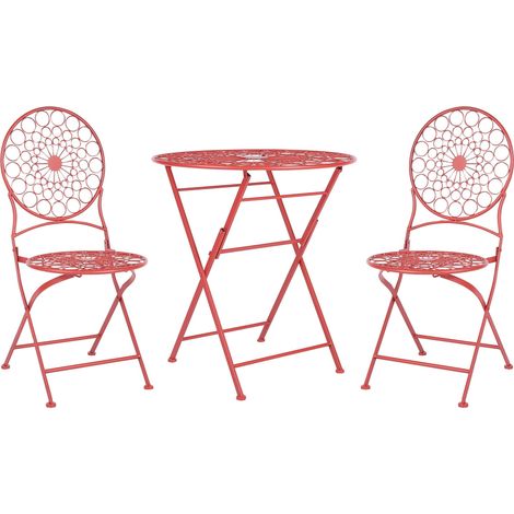 Set bistrot da giardino Tavolo 2 sedie in metallo stile provenzale rosso Scario