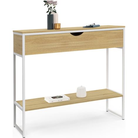 DETROIT Consolle a 1 cassetto con 1 ripiano, design industriale, legno e metallo bianco (1/5)