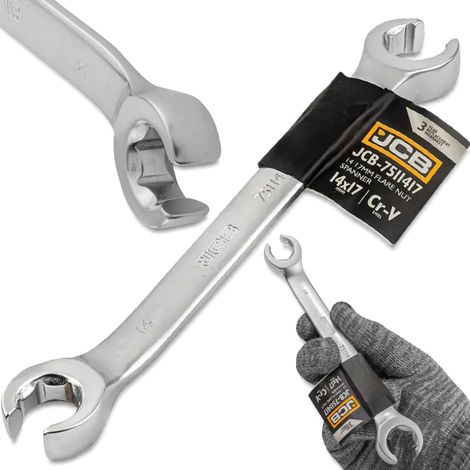 Clé à anneau fendu JCB 14x17 mm, 2 faces, acier Cr-V, 6 pans (1/5)