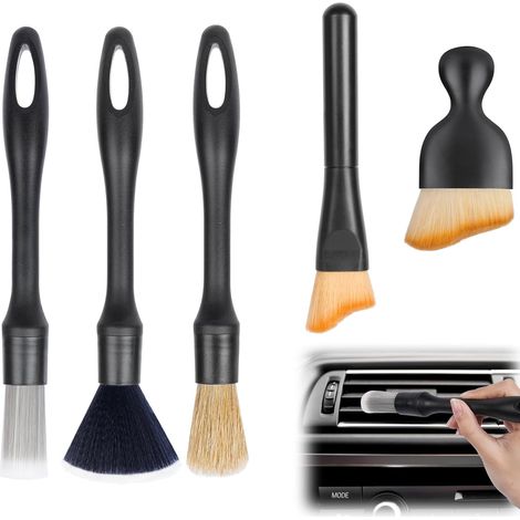 Set de 5 brosses de détaillage auto, poils doux en soie de sanglier, nettoyage sans rayure pour habitacle, aérations, tableau de bor (1/5)