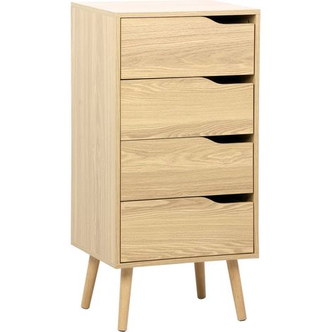 Tall chest of drawers wood decor 4 drawers, Natural, 48x39.5x96 cm - Nepal