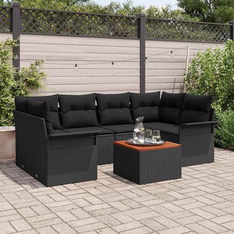 Conjunto de sofá de jardín 7 pcs Negro Poliratán (1/5)