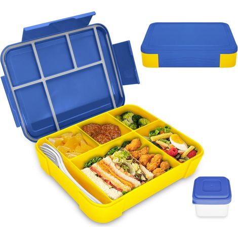 LaBlanc - Lunch Box per Bambini con Scomparti, Lunch Box per Bambini da 1300 ml, Bento Box a Tenuta Stagna, Lunch Box per Bambini per Asilo Nido e Scuola (Blu-Giallo) (1/5)