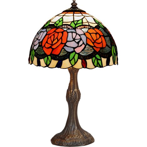 Lampe de table de forme Tiffany avec abat-jour diamètre 20 cm Série Rosy