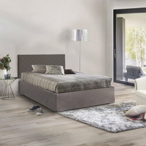 Talamo Italia Cama de plaza y media Clea, Juego de cabecero en ecopiel con base ortopédica y cenefa, 100% Made in Italy, adecuado para colchón de Cm 120x190, Tórtola, con embalaje reforzado