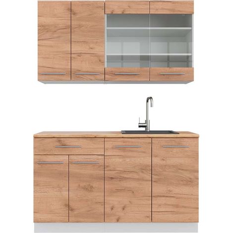 Cucina completa Fame-Line, Rovere dorato/bianco, 140 cm , PL Rovere, Vicco
