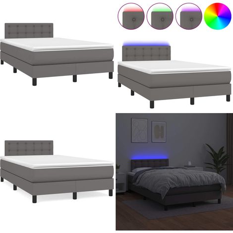 Sommier à lattes de lit matelas LED gris 120x190 cm similicuir - Lit Plateforme - Lit Design - Lit Moderne - Lit Avec Rangement - Tête De Lit Ajustable - Home & Living (1/5)