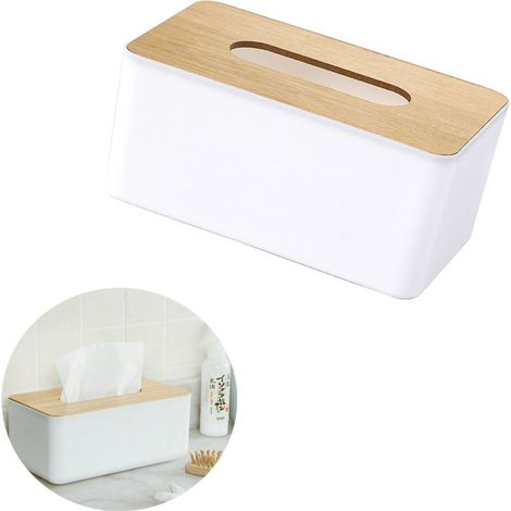 Boîte à mouchoirs avec couvercle en bambou, distributeur de mouchoirs, blanc, 21 × 13 × 9,8 cm (1/5)