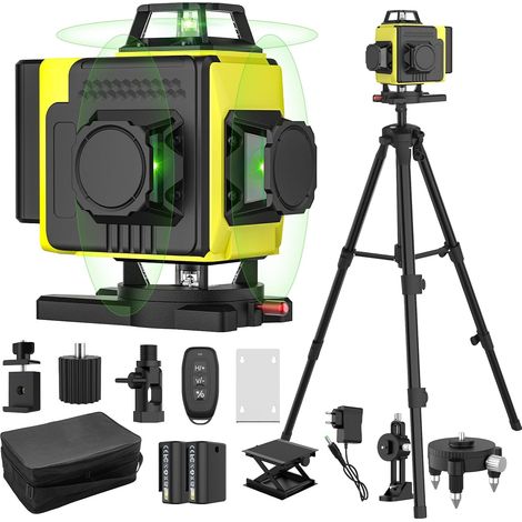 Niveau Laser Autonivelant 360° X 4, Lazer Niveaux Chantier 4d 16 Lignes Laser, Mode Impulsion ExtéRieur, 2 X Batterie,Nivellement Automatique, Support Rotatif, TéLéCommande (Avec trépied) (1/5)