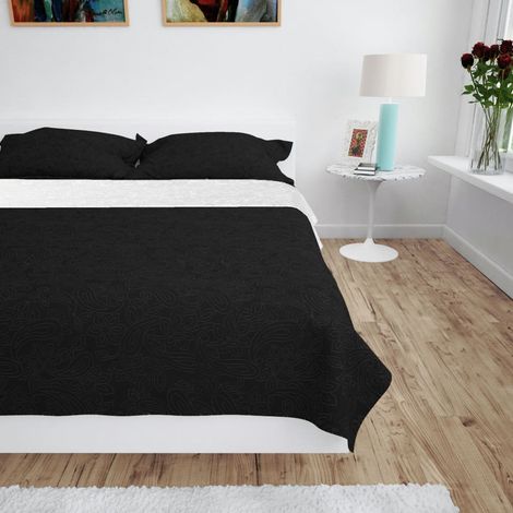 Double-sided Quilted Bedspread 170x210 cm Black and White vidaXL (1/5)