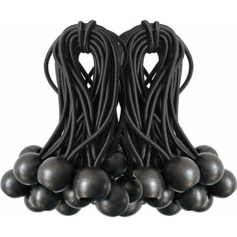 Lot de 50 Cordes Élastiques en Forme de Balles à Lacets avec Boule - Pour Auvents, Bâches, Pavillons, Tentes, Sacs de Couchage - Couleur Noire (1/4)