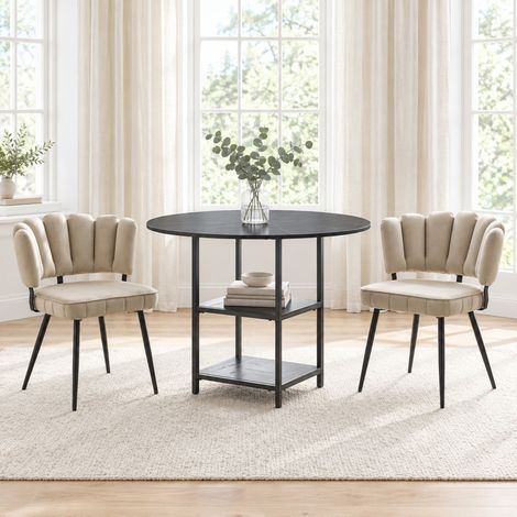 Set tavolo e sedie, tavolo rotondo Ø107 cm, 2 ripiani, 2 sedie marrone chiaro DESVIAE (1/5)