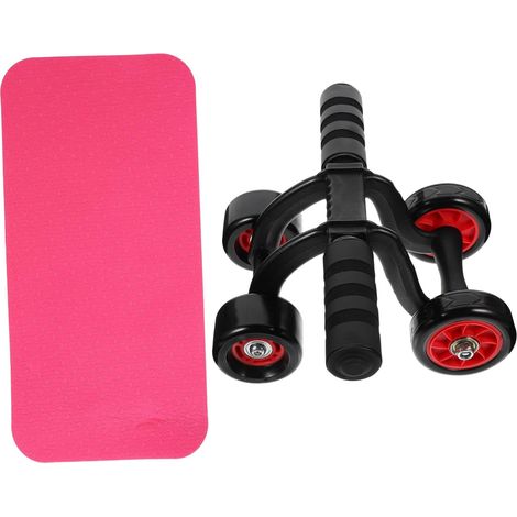 Roue abdominale quatre roues + tapis antidérapant, tonifie abdos/épaules/bras/jambes