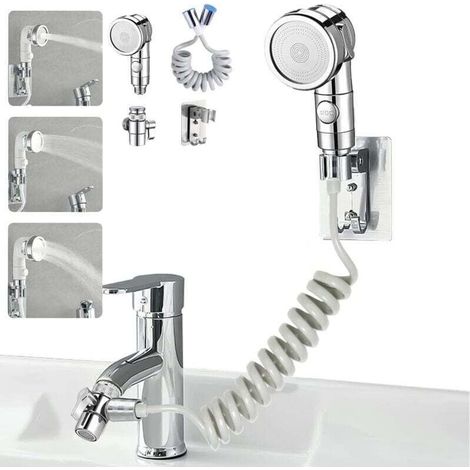 Douchette Adaptable Sur Robinet Pour Lavabo Évier Et Coiffeur Rallonge Pour Faciliter Le Lavage Des Cheveux Et La Vaisselle (1/4)