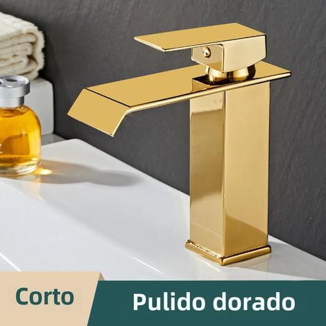 (Style Gold B - Court) Robinet d'eau chaude et froide moderne en acier inoxydable à poignée unique