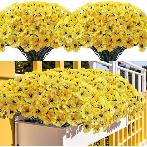 Fleurs Artificielles - Résistantes Aux UV - Pour Extérieur - Jaune - 10 Faisceaux - 31 cm - Tiges Plastique Et Pétales Soie (1/4)