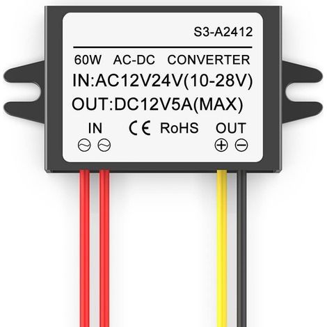 1 Pièce Convertisseur abaisseur AC 12V 24V vers DC 12V 5A 60W, Module d'alimentation abaisseur AC-DC d'entrée 10-28V, réducteur de régulateur de Tension étanche (1/4)