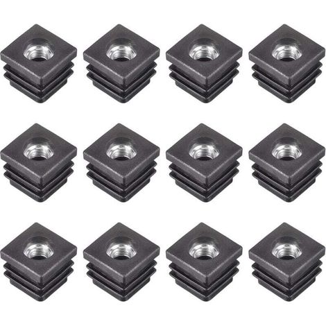 12-teiliges Set mit Einsätzen für Vierkantrohre mit M8-Gewinde, für Vierkantrohre mit 0,79" x 0,79" Außendurchmesser, schwarze Kunststoff-Vierkantrollenkappen für Stuhl- und Möbelbeine