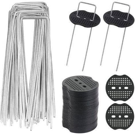 Aiperq 40pcs Piquets de Jardin en U avec 40 Rondelles Piquet Fixation Toile Paillage Piquets en Métal pour Jardinage Fixer Bâche Anti-Mauvaises Herbes (1/4)