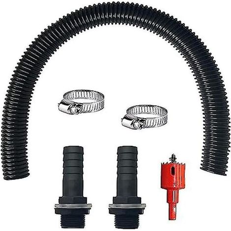 Le kit de raccordement pour système de récupération d'eau de pluie comprend 2 raccords de tuyau + un tuyau de 50 cm de long et de 25 mm de diamètre avec un écrou de blocage pour une étanchéité parfait (1/4)