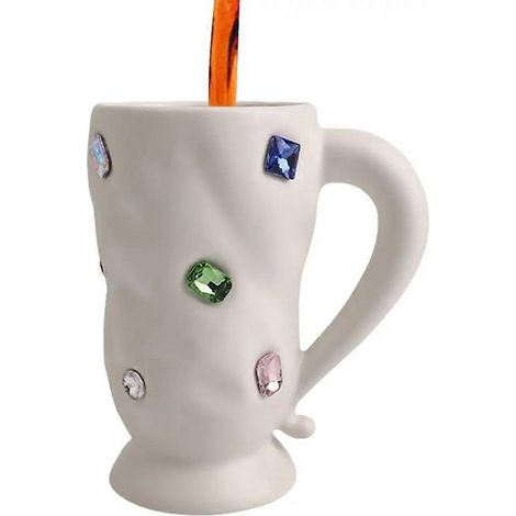 Kristall-Kaffeebecher, origineller bunter Edelsteinbecher aus weißer Keramik