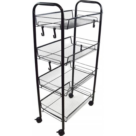 Scaffale Allbe, tavolo, su ruote, 4 ripiani, 83x25x44,5 cm